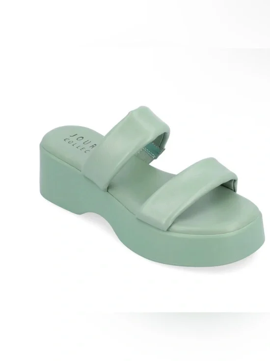 Journee Collection Mint Platform Double-Strap Slide | Brand New