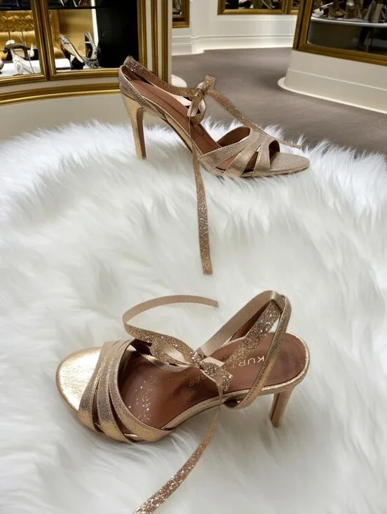 Kurt Geiger London Festive Metallic Gold High Heel Sandals SZ EU 36 W/flaw