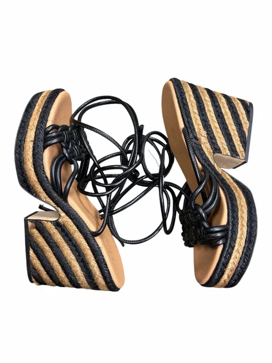 Anthropologie Rafia Platform Black & Tan Sandals - Size 8-8.5 / 39
