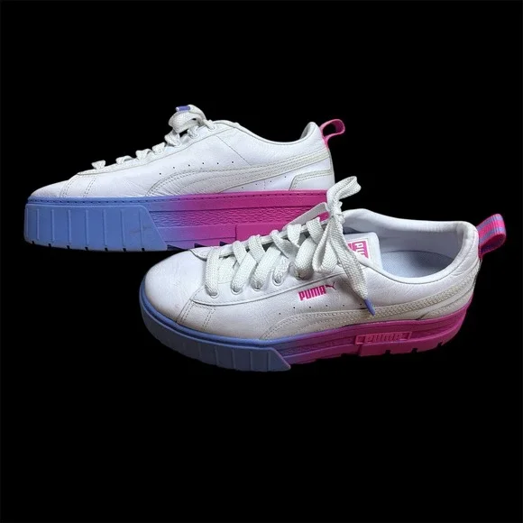 Puma Cali Sport White Pink Blue Ombre Platform Sneakers Women's Sz 10 *3 Stains‎