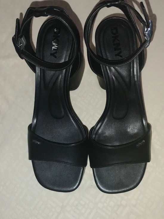 DKNY Black Ankle-Strap Block Heel Sandals
