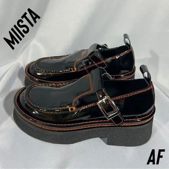 MIISTA CATHY PLATFORM MARY JANE LOAFERS BLACK PATENT LEATHER NEW SIZE 38