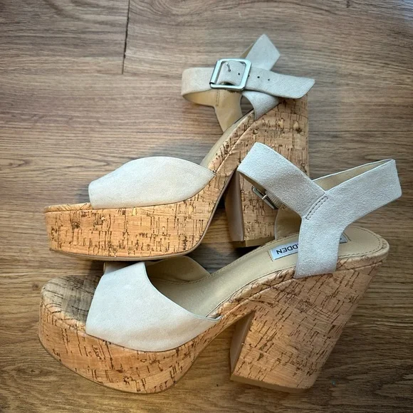 Steve Madden Suede Platform Cork Wedge Sandals