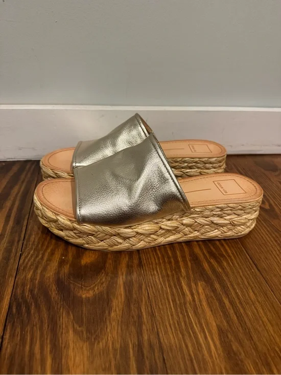 Dolce Vita Silver Metallic Espadrille Platform Slide