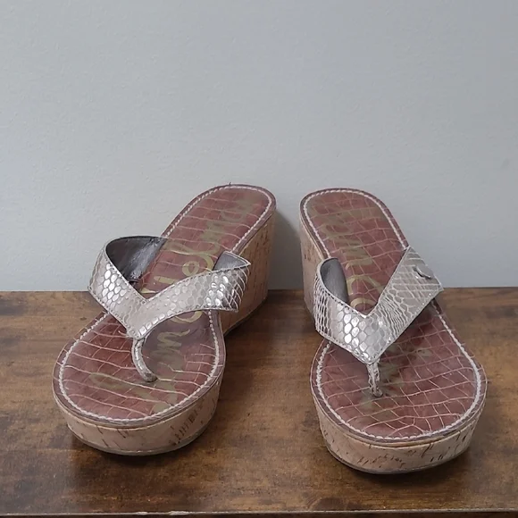 Sam Edelman ROMY Metallic Designed Platform Sandals size 8