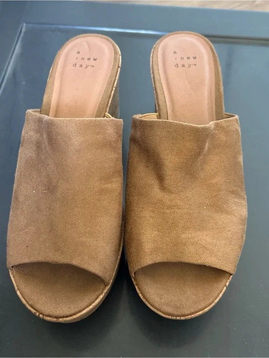 a.new.day Tan Suede Open-Toe Slide Sandals