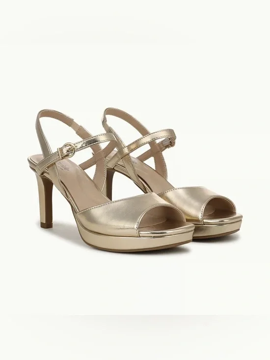 Life stride Gwendolyn Gold platform Dress Sandal heel size 9 W