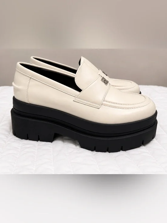 Hugo Boss Cream Leather Platform Lug Sole Loafers