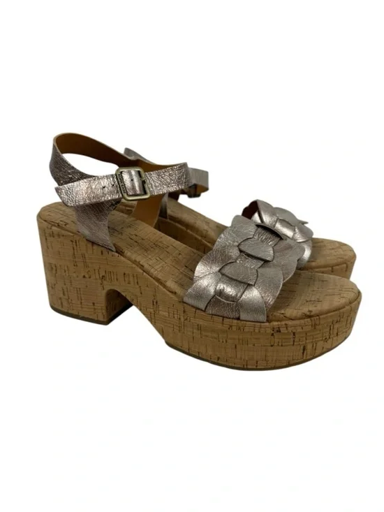 NEW Kork-Ease Tatiana Light Gold Leather Platform Block Heel Ankle Strap Sandals