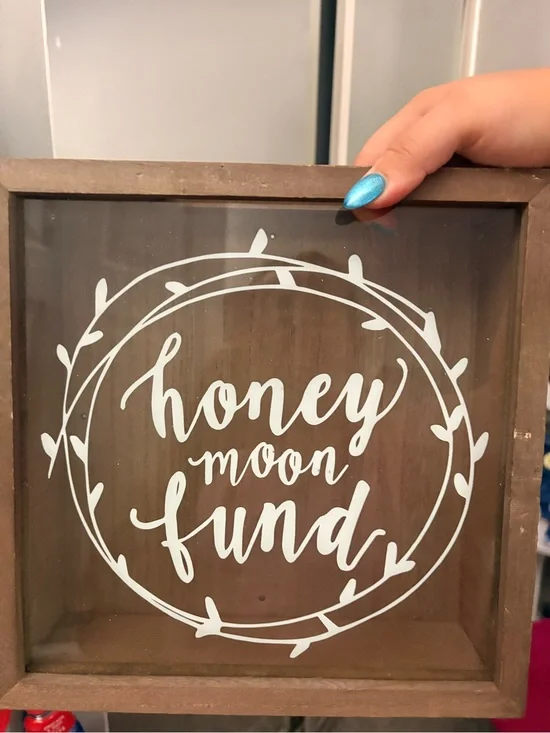 Honeymoon Fund Wooden Shadow Box - Brown with White Lettering