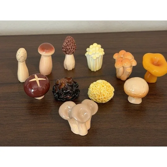 Lot of 11  Miniature Hard Plastic Mushrooms Cake Decor Crafts Collectible
