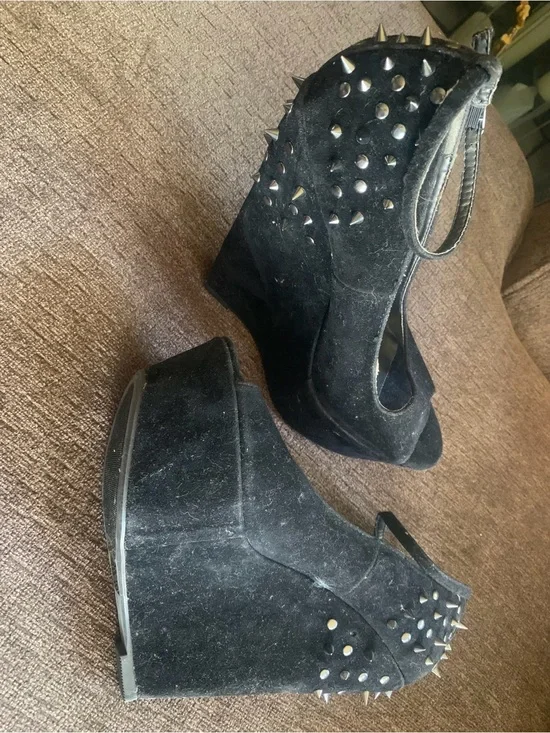Shoe Republic LA Black Studded Suede Platform Wedges