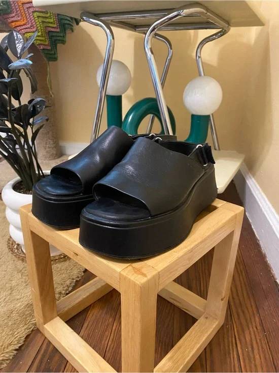 Black Platform Slide Sandals - Women