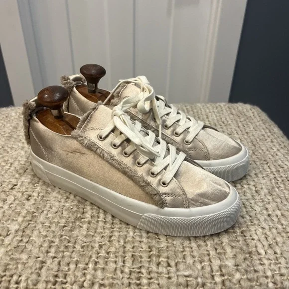 Zara Women's Satin Champagne‎ Platform Sneakers Fringe Size 38 US 7.5
