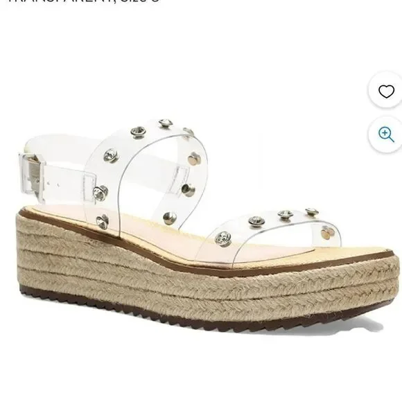 SCHUTZ Cristiane Platform EspadrillesTransparent Rhinestone Straps 9.5 NWOB