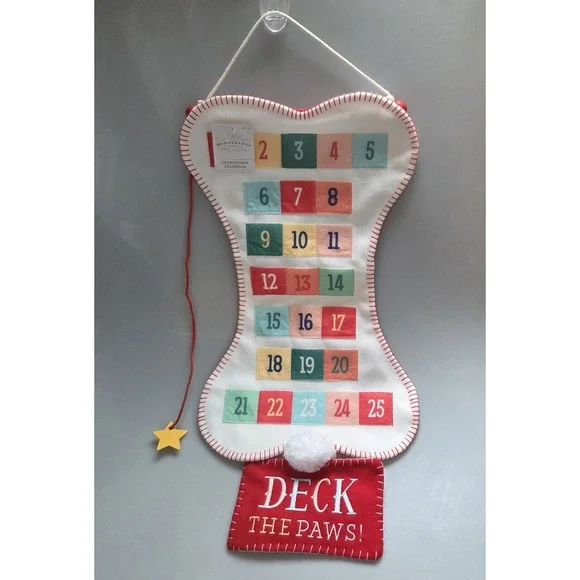 Felt Dog Bone Deck the Paws Advent‎ Countdown Calendar Puppy Wall Hanging