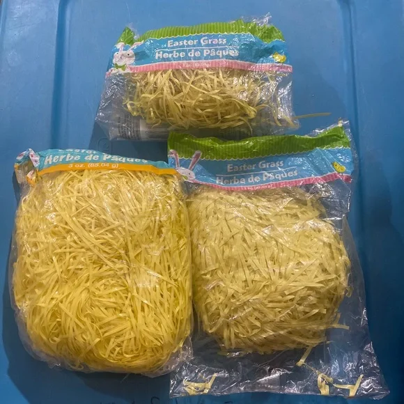 Lot of 3 Yellow Easter Grass Bags 3 oz Ea (Total 6.3 oz) Basket Filler Decorate