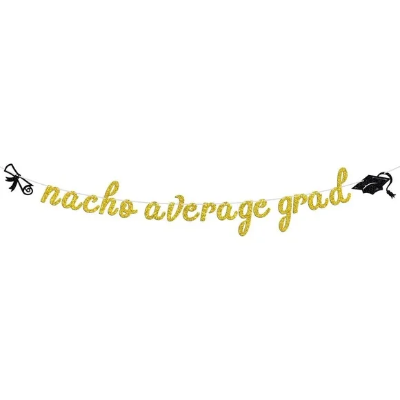 Nacho Average Grad Gold Glitter Graduation Banner 8.3ft Party Decoration Sign