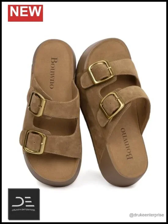 Genuine Leather Slip-on Platform Sandals with Memory Foam
