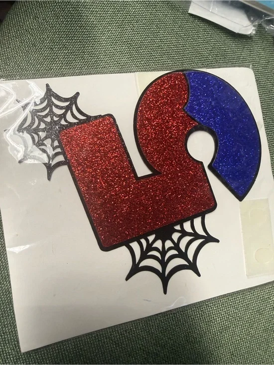 Glitter Spider Web Letter Sticker - Red & Blue