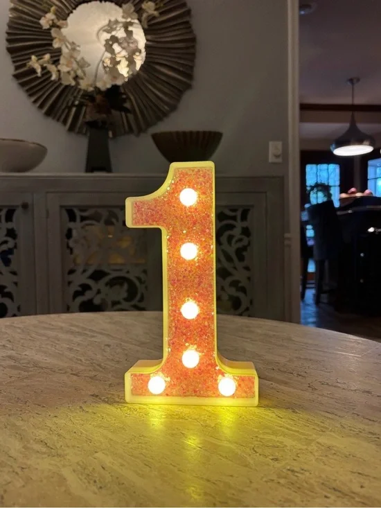 LED Number '1' Table Decor - Orange Glitter