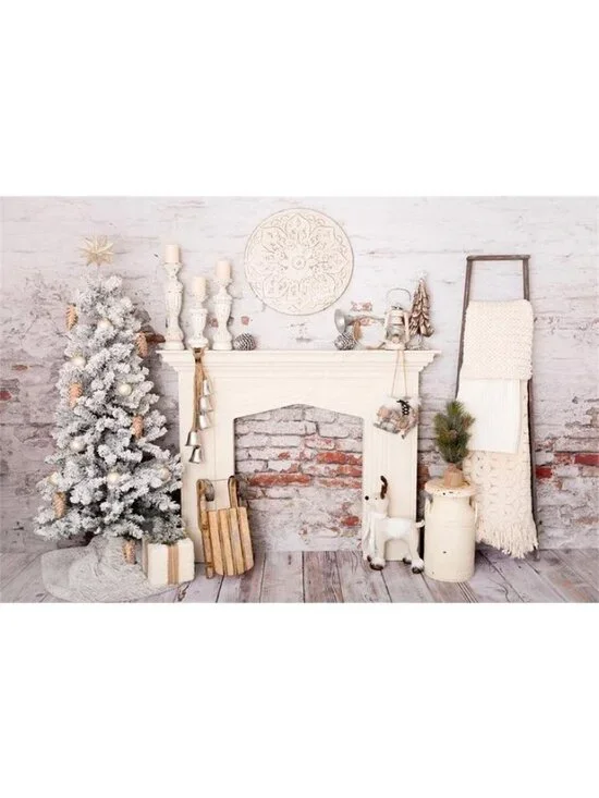 Kate Backdrop White Christmas Rustic Farmhouse Country Standing Family 8' x 10'