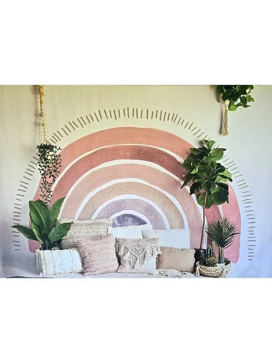 Kate Backdrop Fabric 5 'x 7' Boho Pink Mauve Rainbow Cactus Greenery Photography