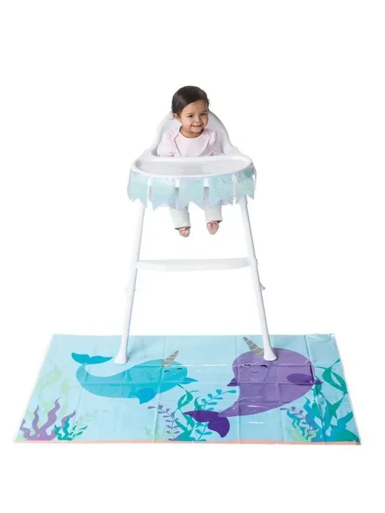 Narwhal Party High Chair Decoration Kit Includes Mat & Banner For First Birthday