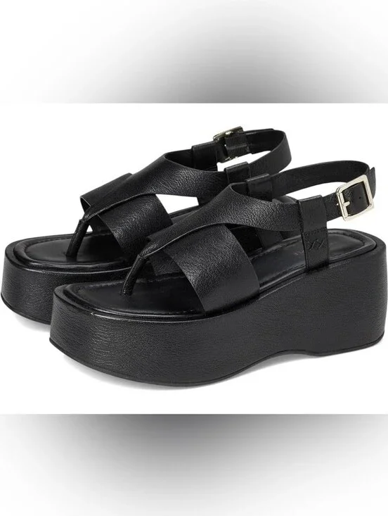 Free People Holt Black Leather Platform Size 7.5 Sandals