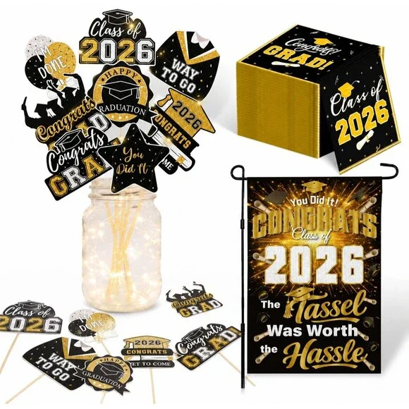 Class of 2026 Graduation Party Decor Bundle Banner Napkins Centerpieces Set