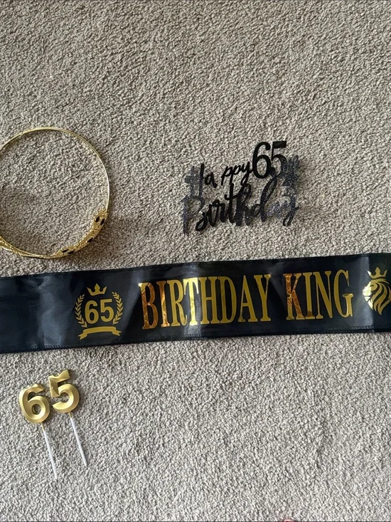 65th Birthday King Sash and Gold Accessories!