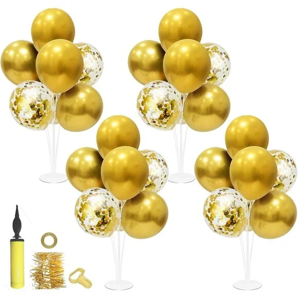 Gold Birthday Decorations, 4 Set Balloon Stand with Gold Balloons | Gold Balloon
