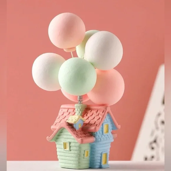 miniature house Car Dashboard Decoration Pink White Green Balloon Cake Topper