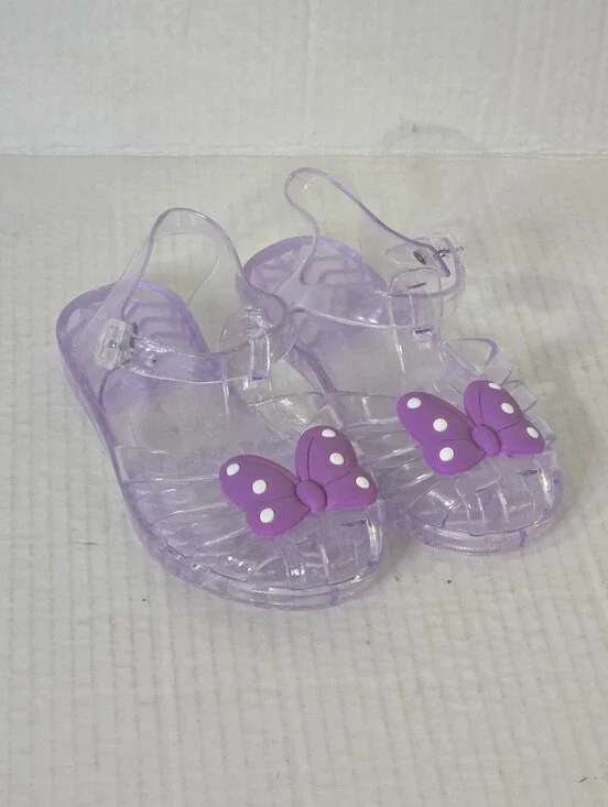 Girls Clear Jelly Sandals Purple Polka Dot Bow Buckle Summer Beach Shoes Size 29