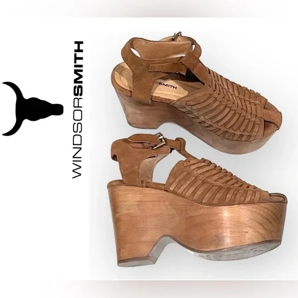 Windsor Smith chunky boho Platforms, suede leather, camel color, sz 6, TTS