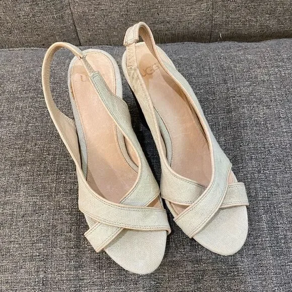 UGG Australia Hazel Denim Platform Wedge Slingback Sandals Women Size 6.5