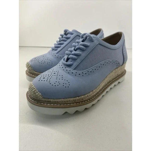 Torrid Platform Oxford Shoes Women's Sz 6WW Baby Blue Brogue Espadrille‎ Lace Up