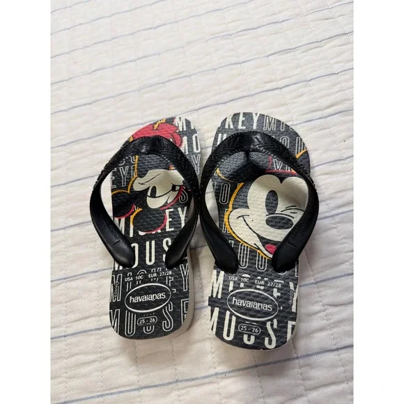 Havaianas Kids Mickey Mouse Flip Flops Black White Red Disney Sandals Size 10C