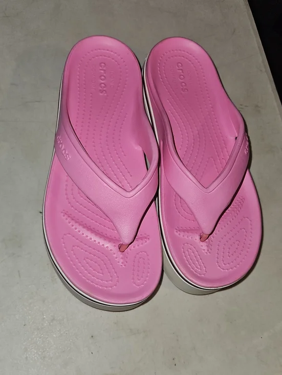CROCS Pink Platform Flip Thong Sandals with White Midsole