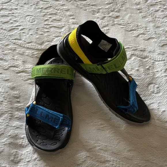 BNWOT Merrell Kids' Sandals in Black, Green, Yellow, and Blue •Unisex•