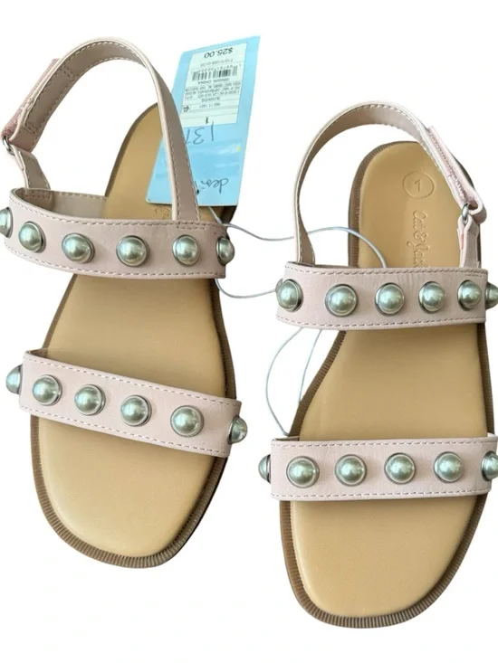 Studded Pearl Accent Pink Leather Sandals