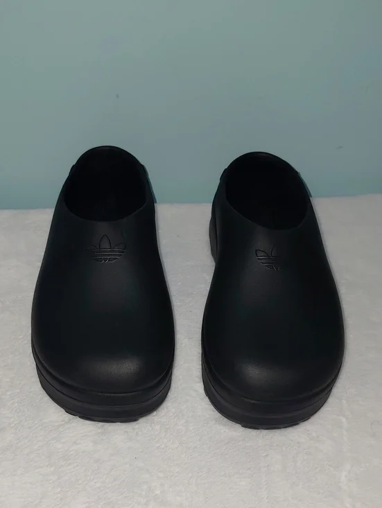adidas Black Matte Slip-On Clogs with Trefoil