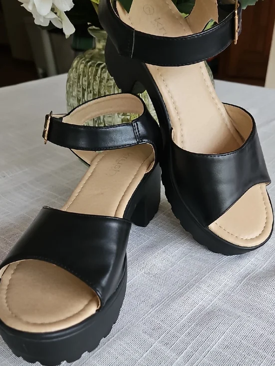 Krush Black Faux Leather Platform Block Heel Sandals - Women's