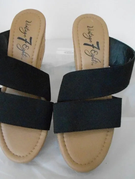Vintage 7 Eight Delilah Black Slip On Wedge Platform 2.75