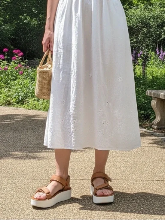 Teva Women’s Platform Sandals with White Soles in Tan, Size 8