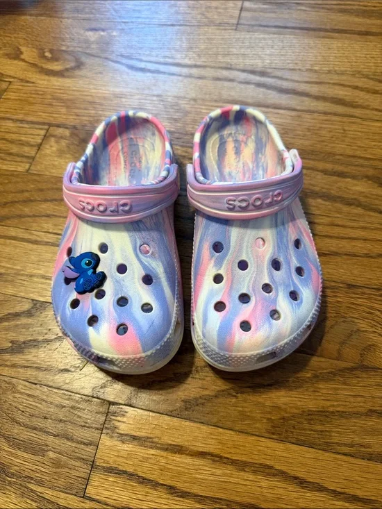 CROCS Kids Marble Swirl Pink, Blue & White Clog
