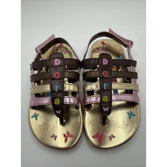 Dora The Explorer Kids Toddler Size 9 Gold Butterflies Strap Sandals