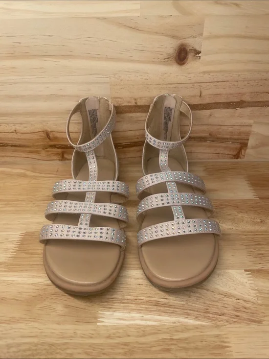 Girl’s Nude/Taupe Strappy Crystal Sandals