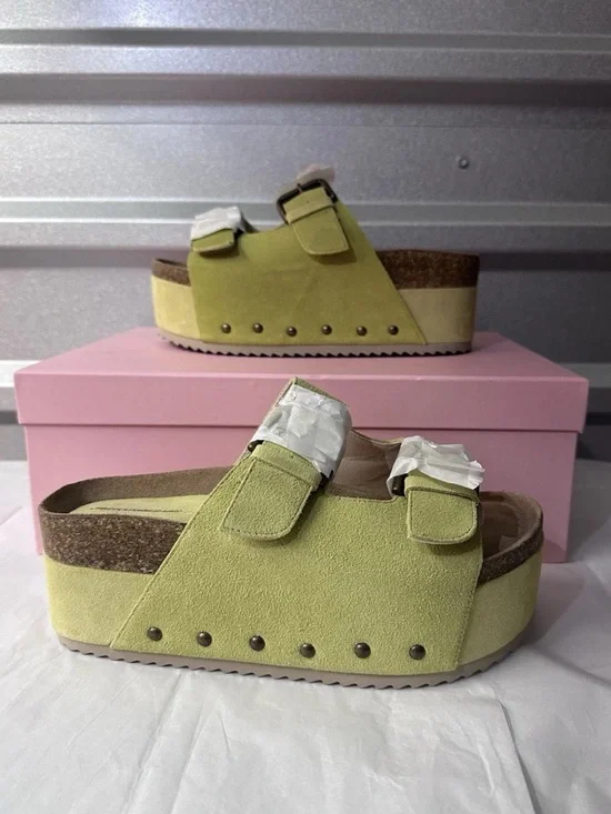 FP X Intentionally Blank Rule Breaker Flatform Sandals Suede Pistachio Sz 39 NWB