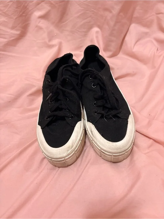 Black Canvas Platform Sneakers with White Soles
